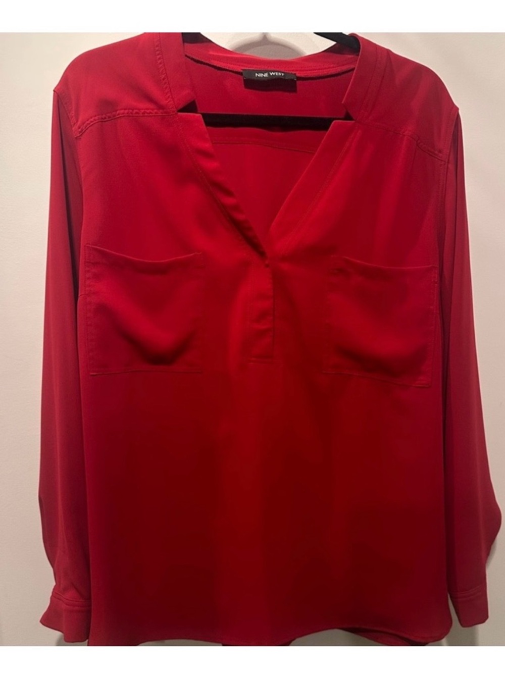 Nine West Bold Red V-Neck Blouse 2X